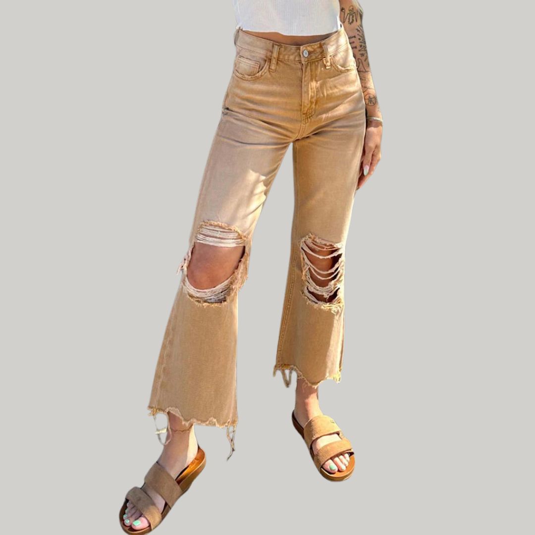 Flared jeans met verweerde knieën