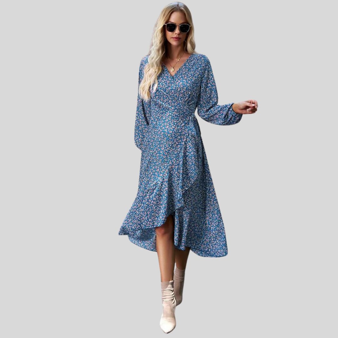 Gebloemde mullet jurk met V-halslijn