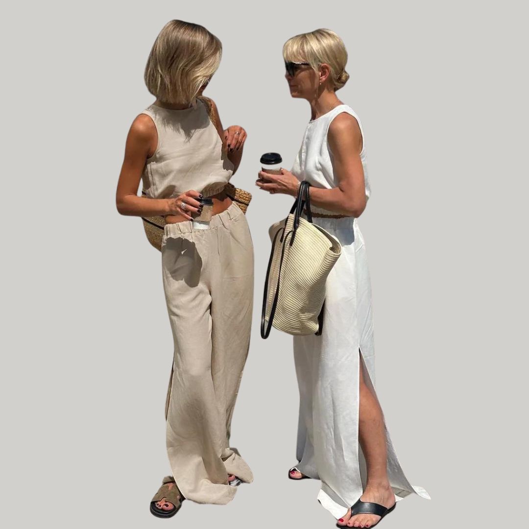 Casual linnen tweedelige set met mouwloze top