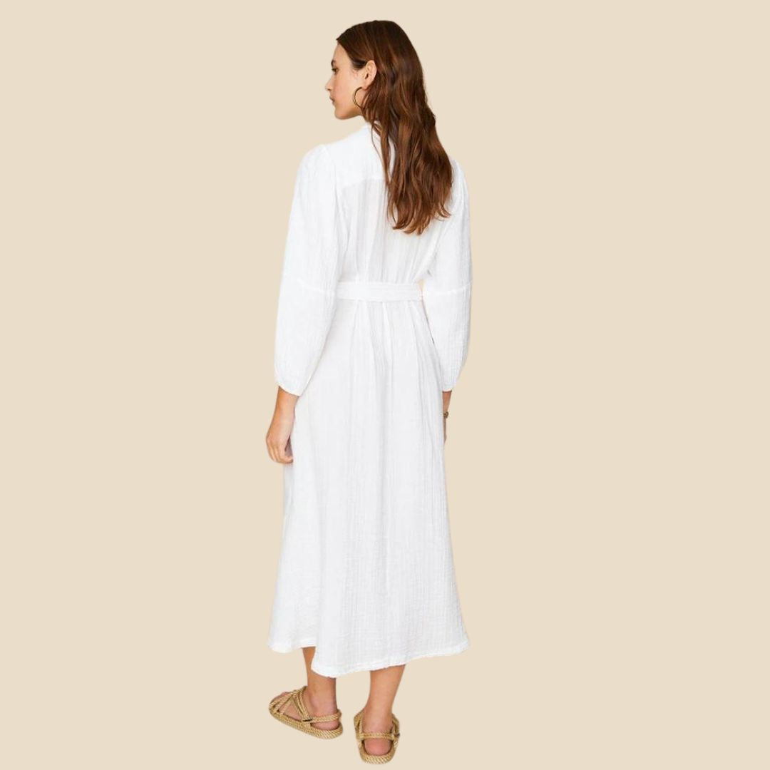 Midi-jurk van kreukstof met tailleband en ceintuur