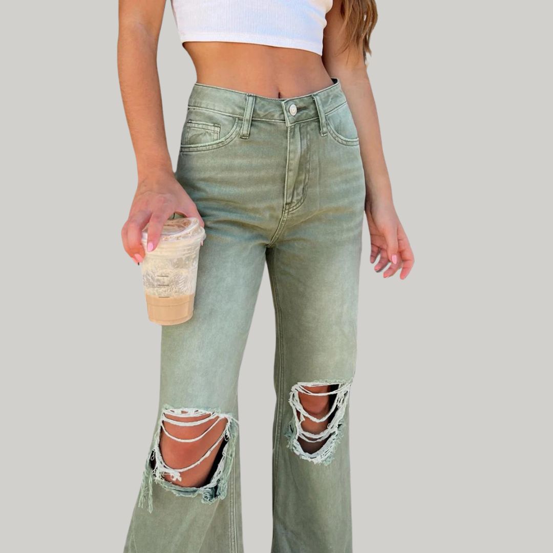 Flared jeans met verweerde knieën