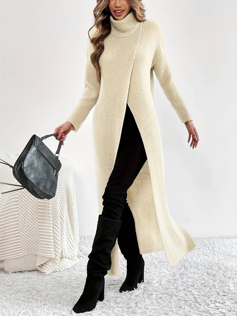 Jurk met hoge hals en lange split