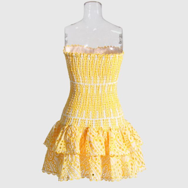 Gerimpelde bandeau minijurk met blauw paisleypatroon