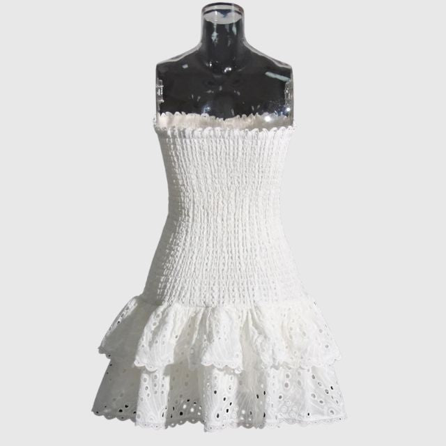 Gerimpelde bandeau minijurk met blauw paisleypatroon