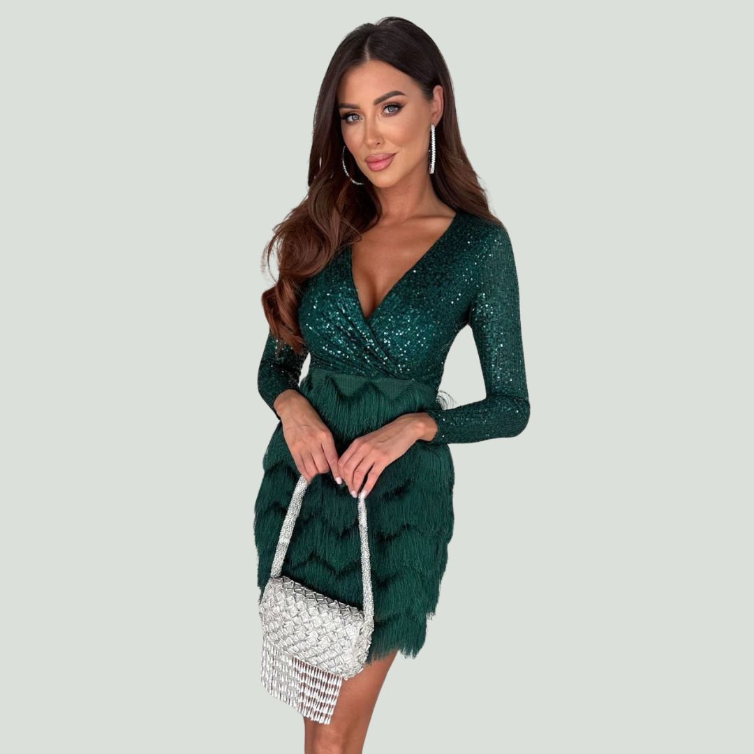 Paillettenjurk met V-halslijn