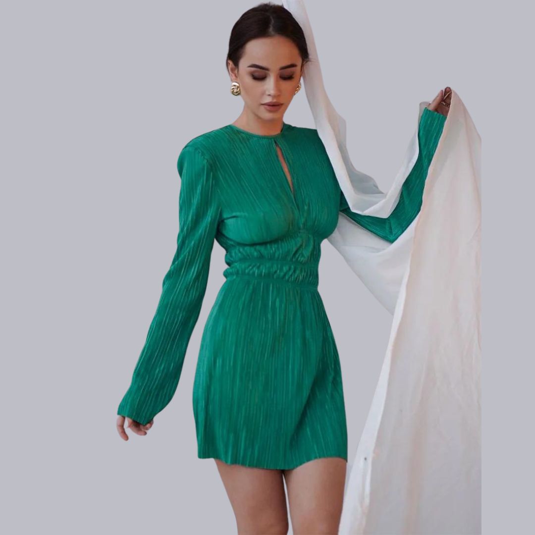 Geraffineerde geplooide mini-jurk met taillering