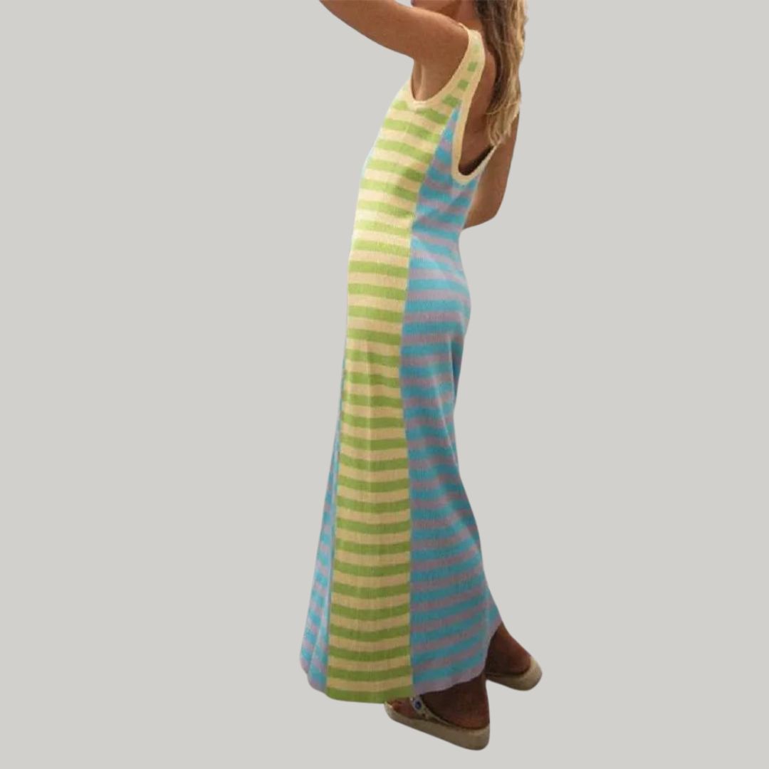 Gestreepte mouwloze maxi-jurk