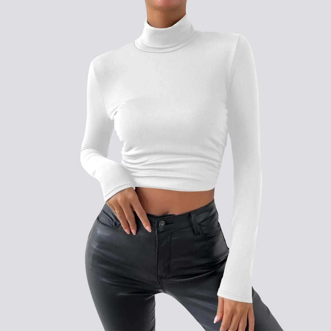 Elegante crop top met lange mouwen en col