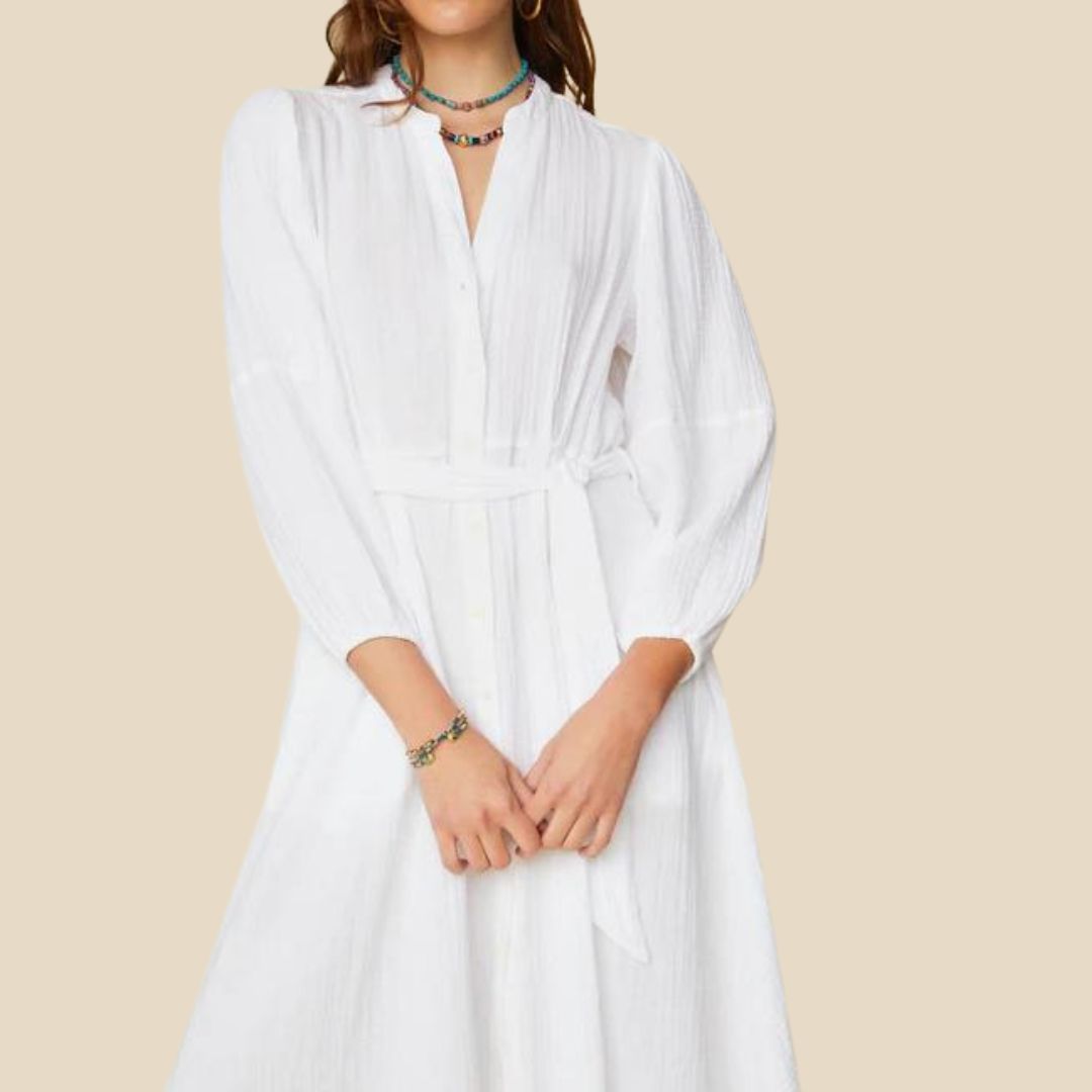 Midi-jurk van kreukstof met tailleband en ceintuur