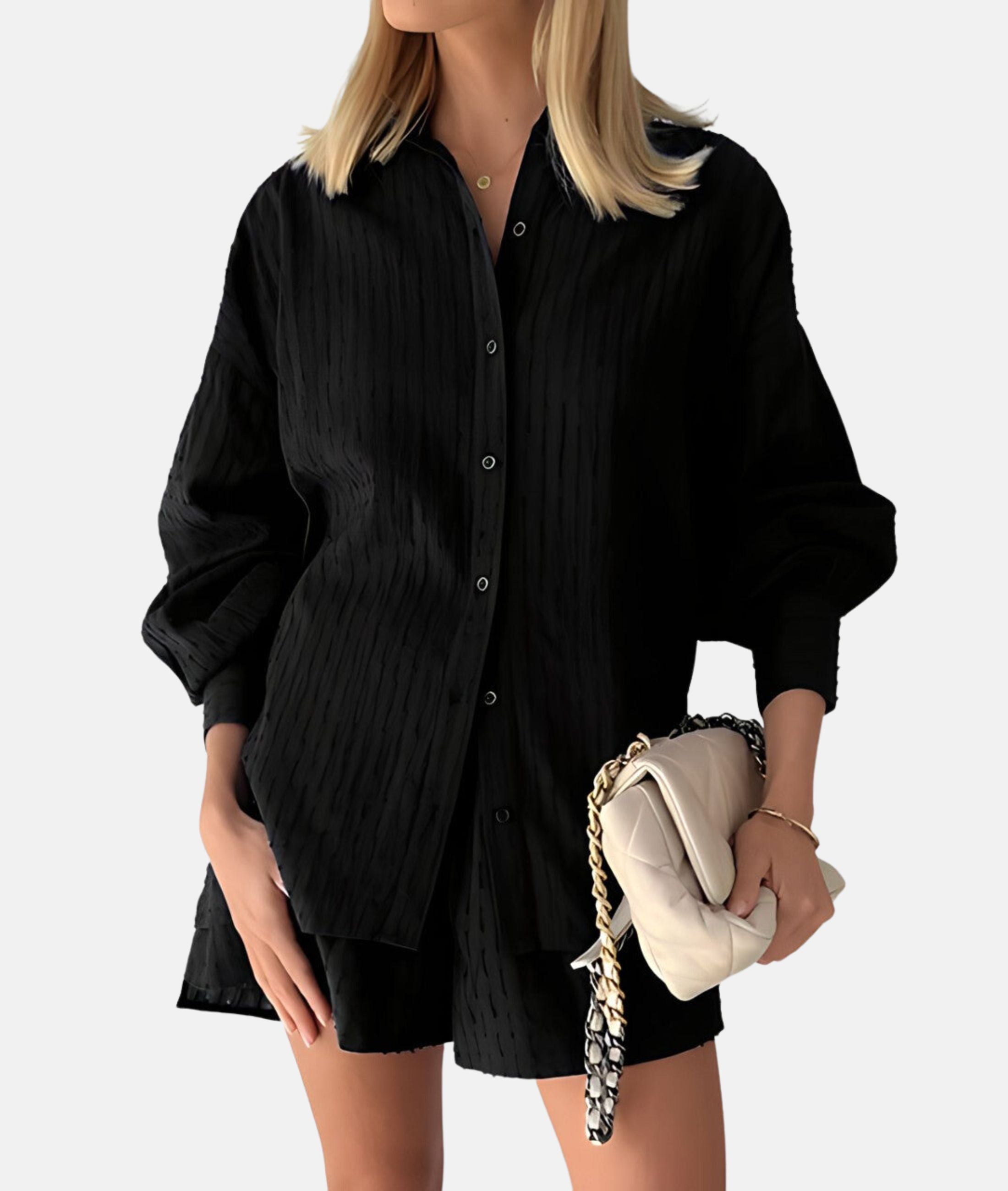 Elegant stoffen shirt en shortset