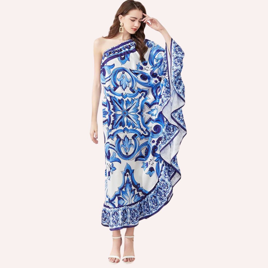 Midi-jurk met één schouder