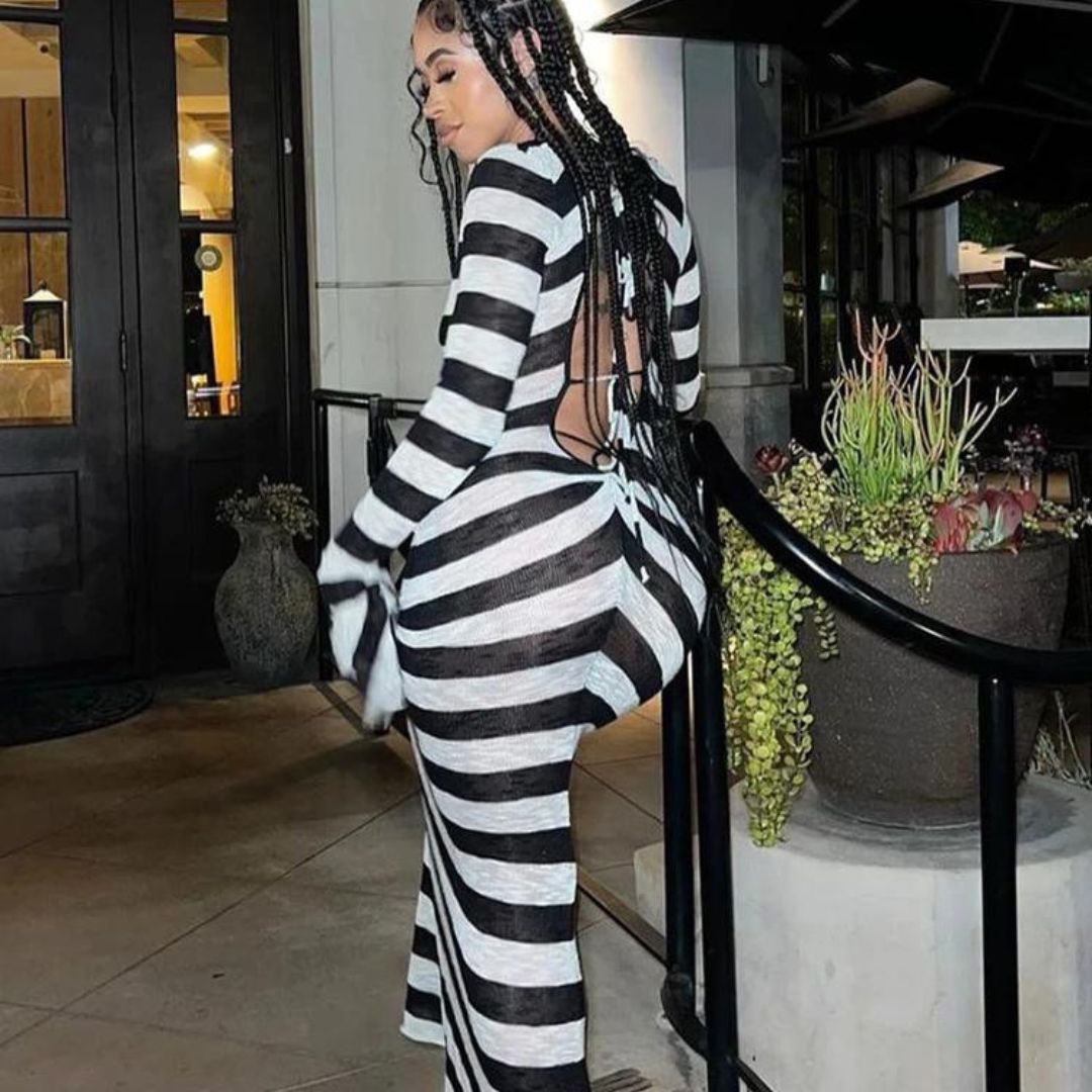 Maxi-jurk met diep decolleté en strepen