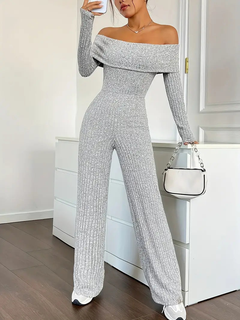 Geribde jumpsuit met schouderbandjes
