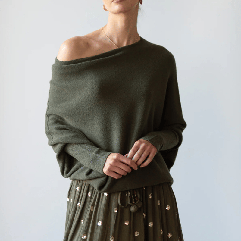 Quintra Comfy Sweater met elegante bies op de schouder