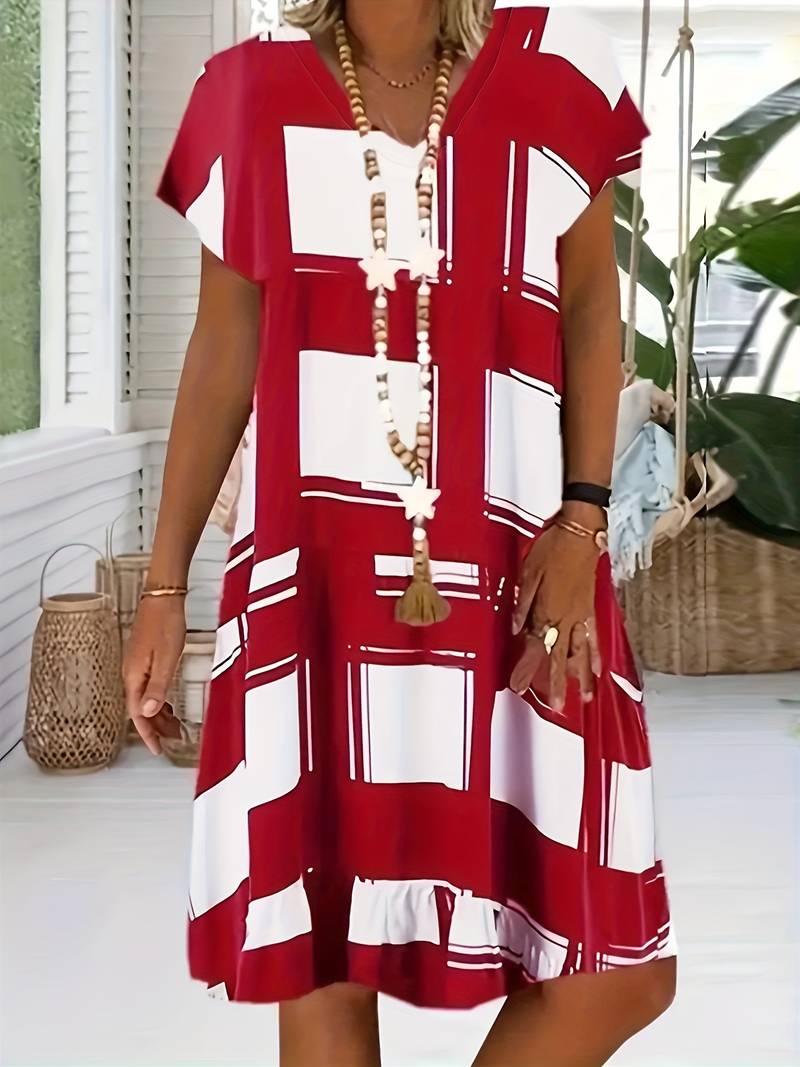 Midi-jurk met rasterlijnen