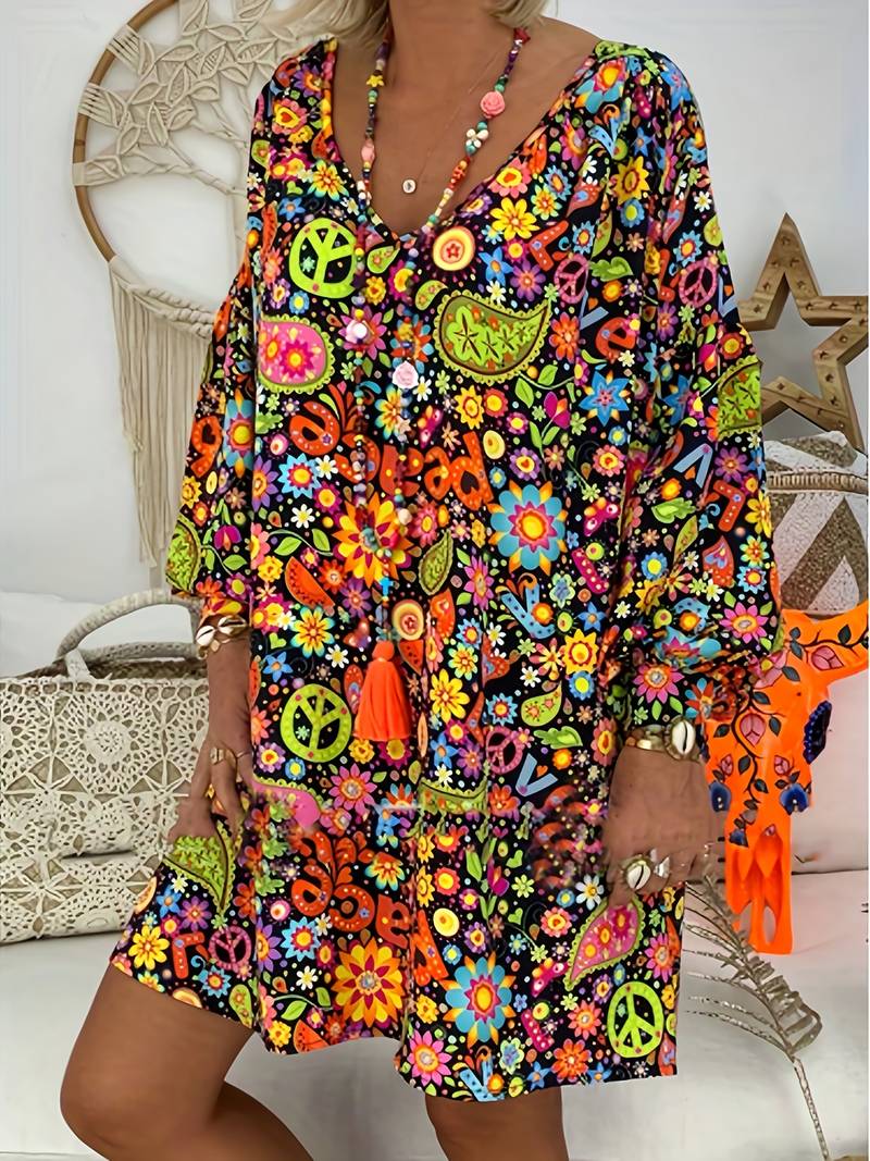 Gebloemde jurk met V-hals