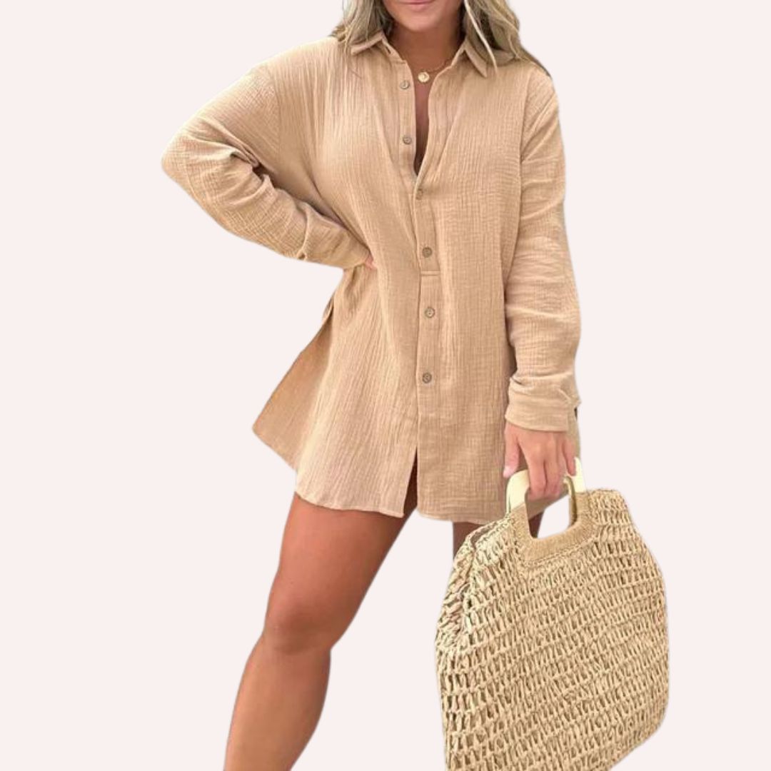 Gestructureerde overhemdjurk met split