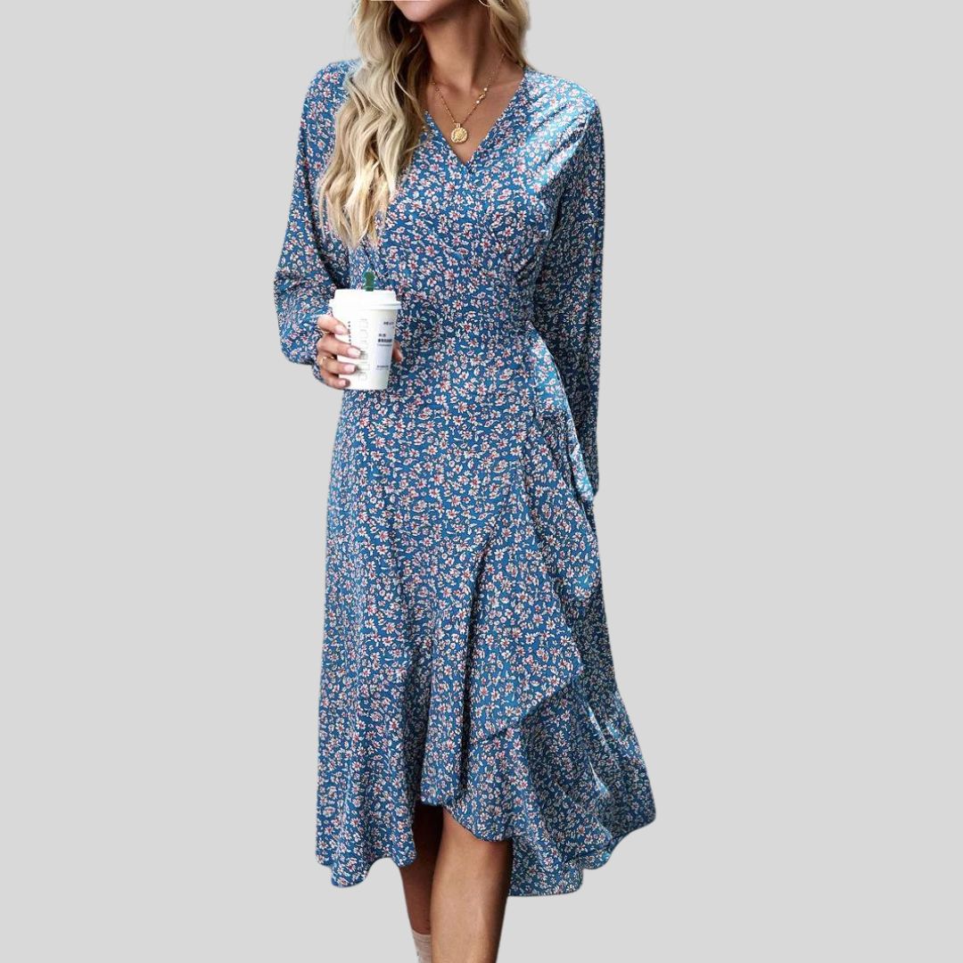 Gebloemde mullet jurk met V-halslijn