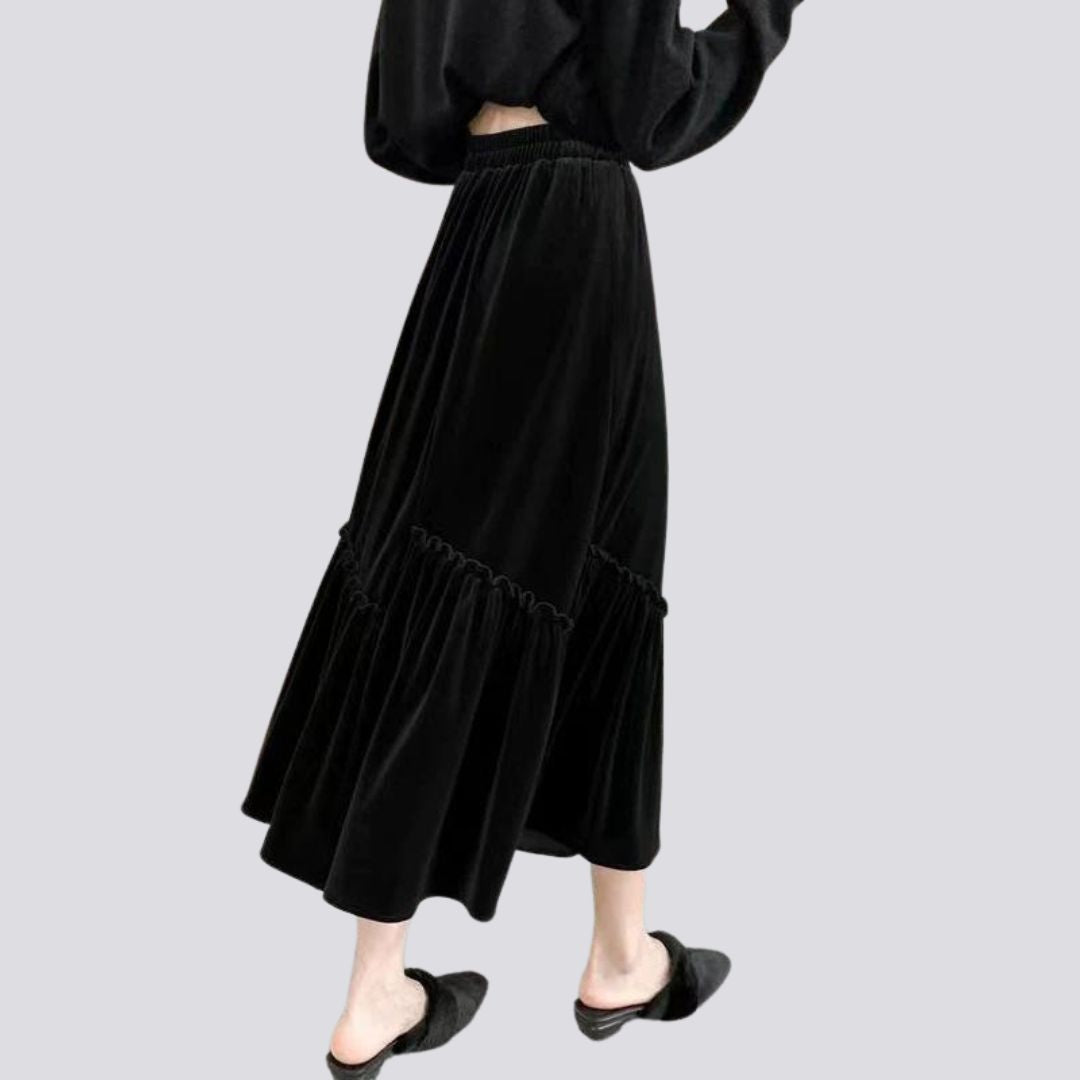 Fluwelen rok met hoge taille en volants