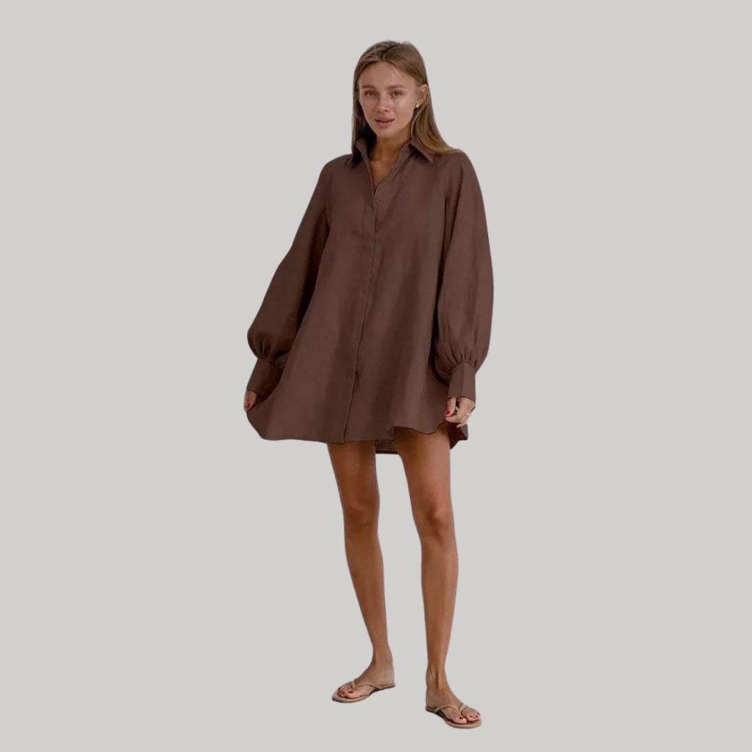 Overhemdjurk met lantaarnmouwen en tailleband