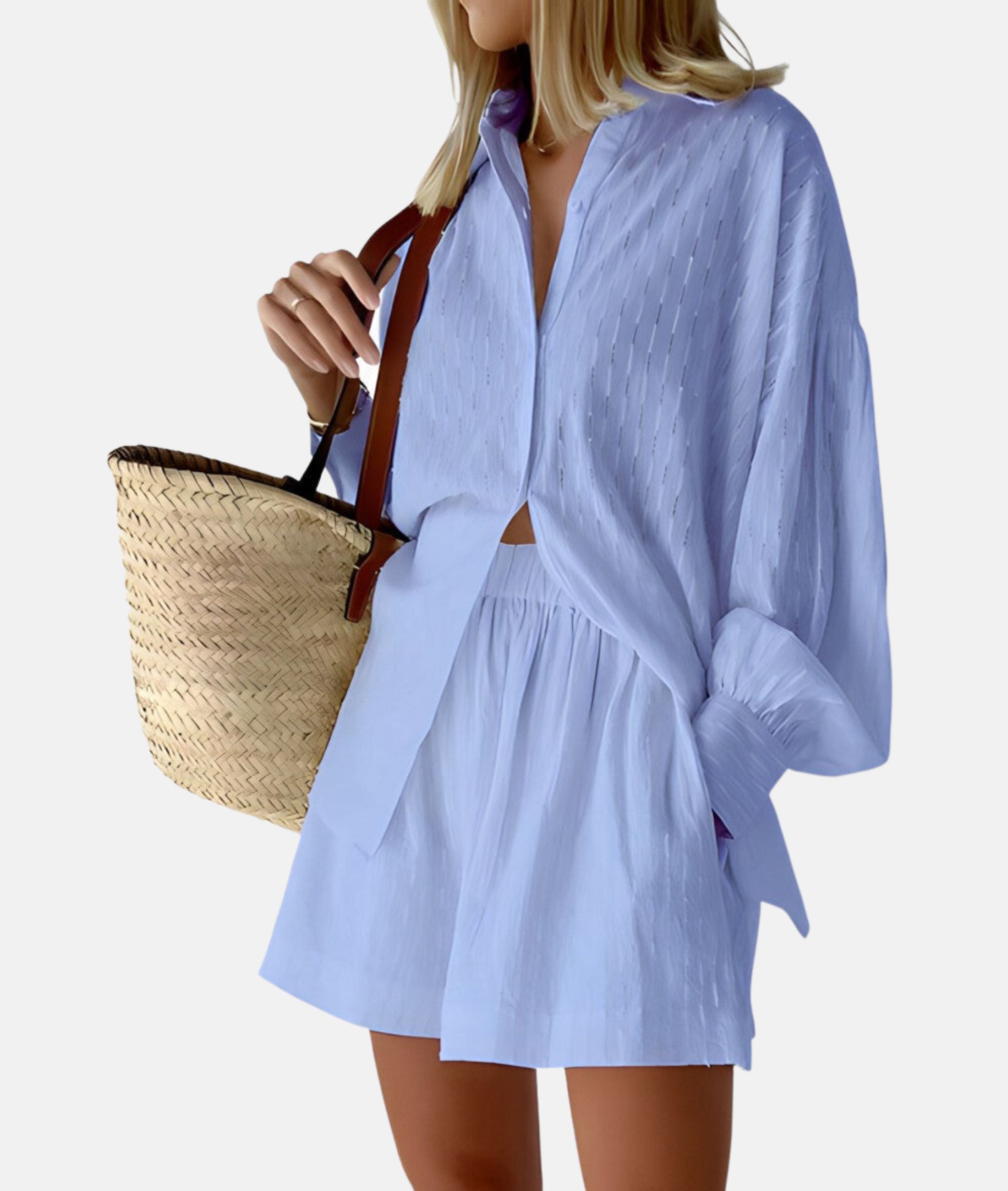 Elegant stoffen shirt en shortset