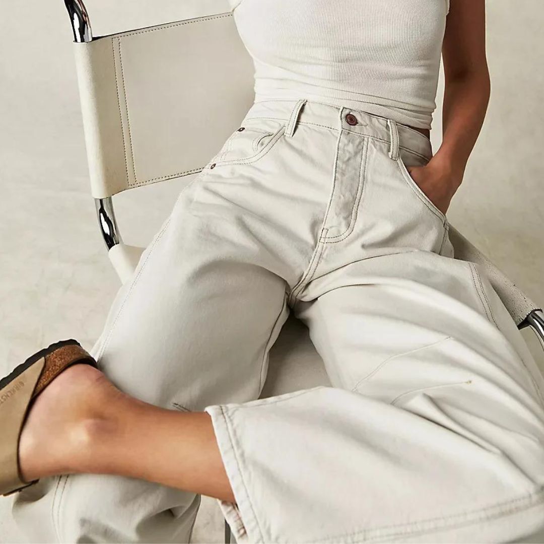 Gebruiksjeans met hoge taille en wijde pijpen