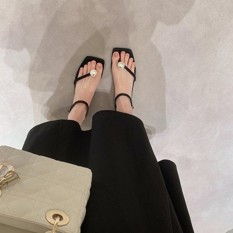 Platte sandalen met parelmoer