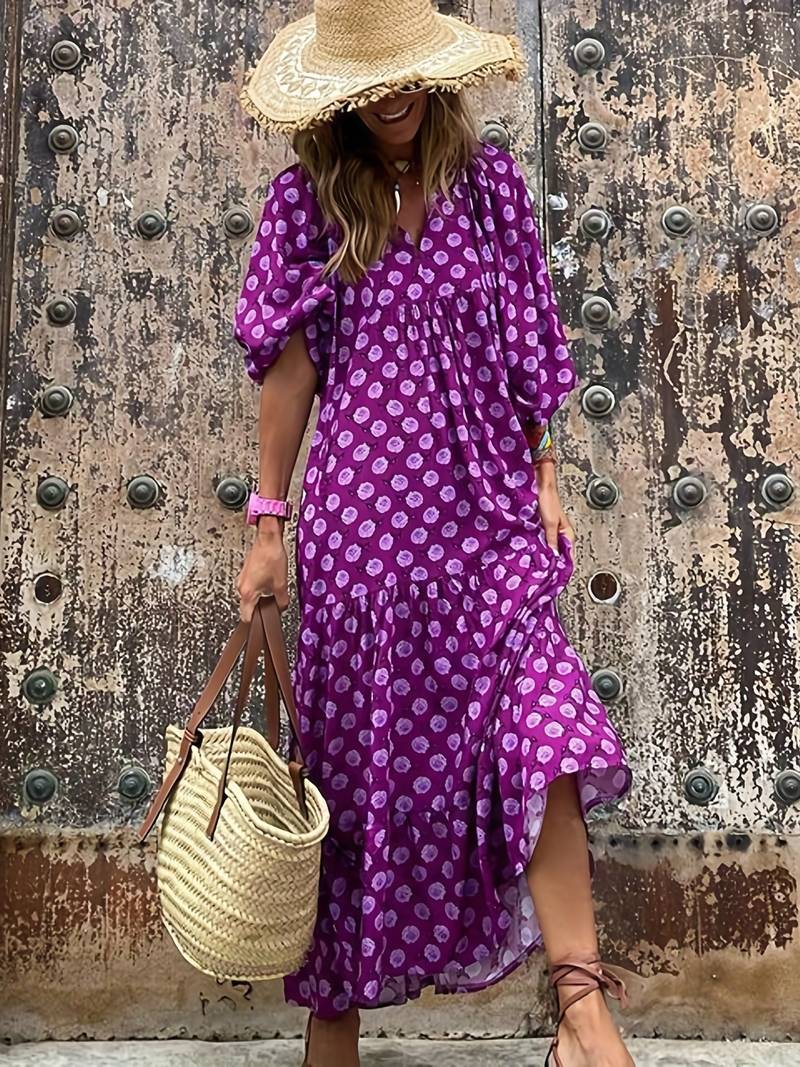 Losse boho maxi jurk met bloemenprint