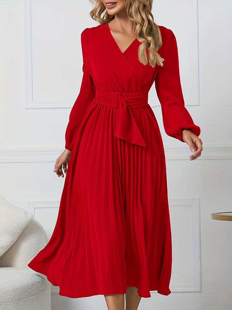 Geplooide midi-jurk met ceintuur