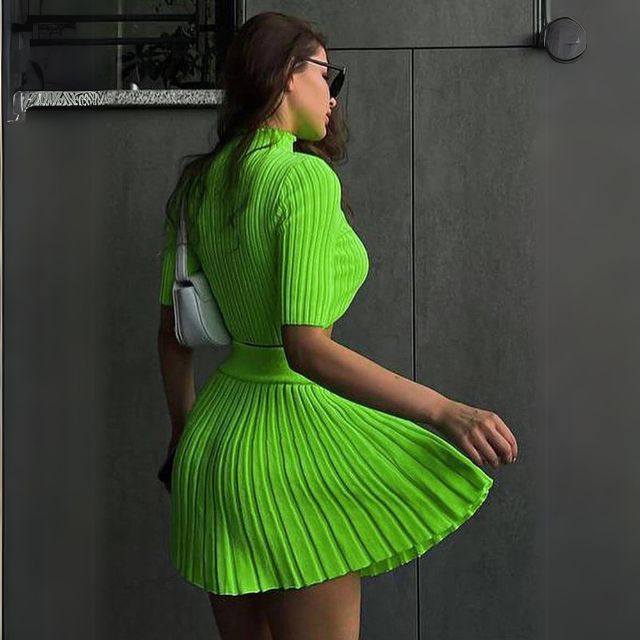 Geribbelde crop top met bijpassende plooirok