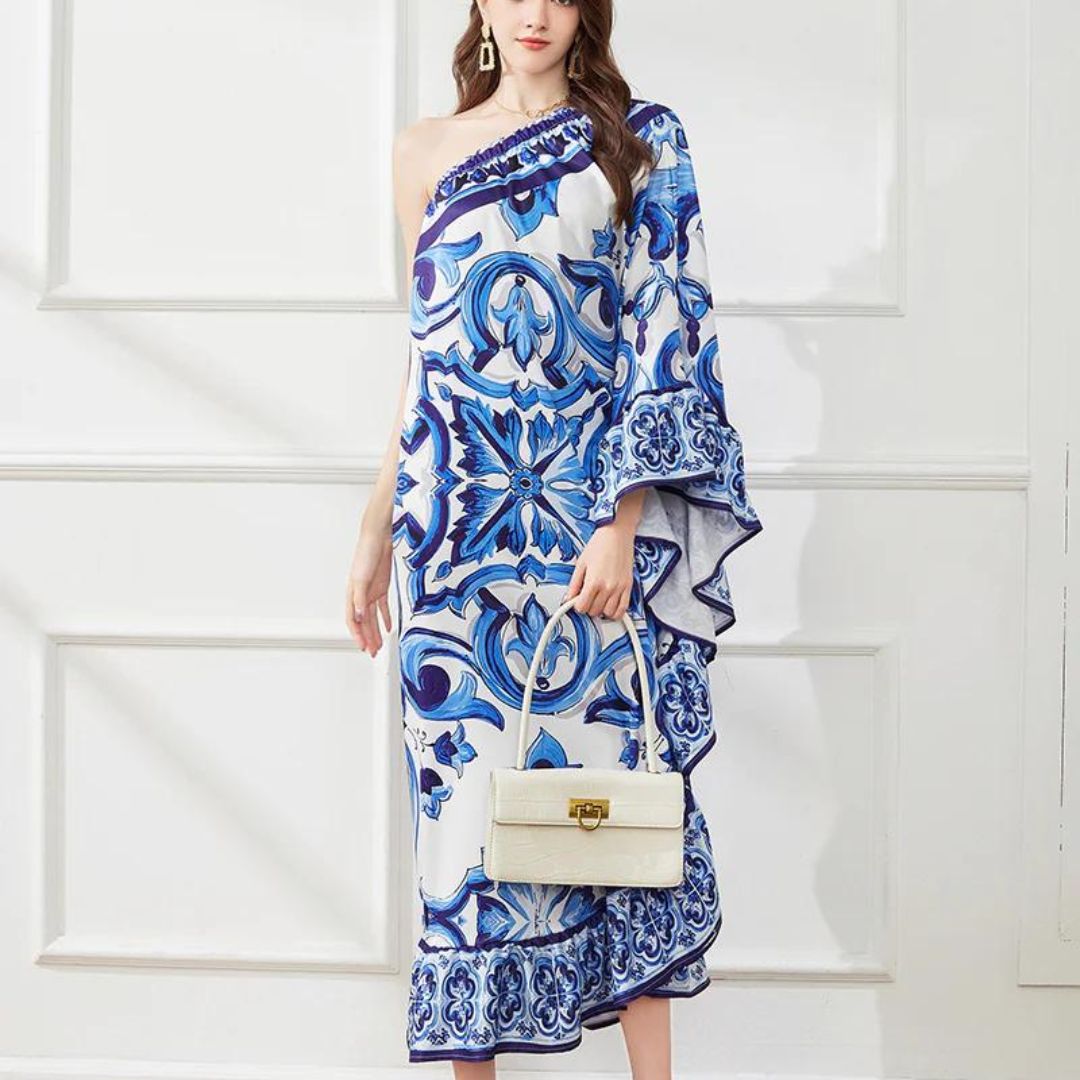 Midi-jurk met één schouder