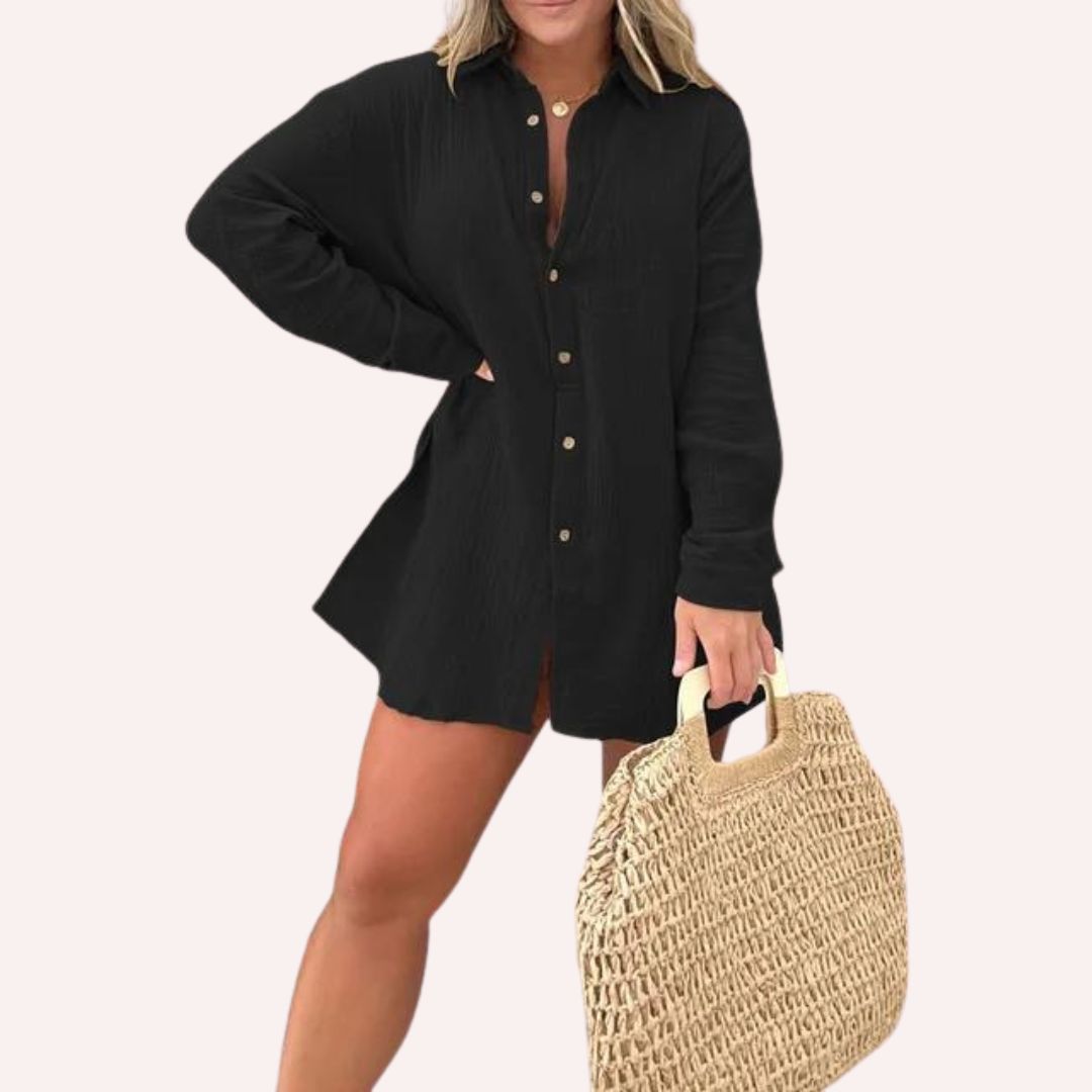 Gestructureerde overhemdjurk met split