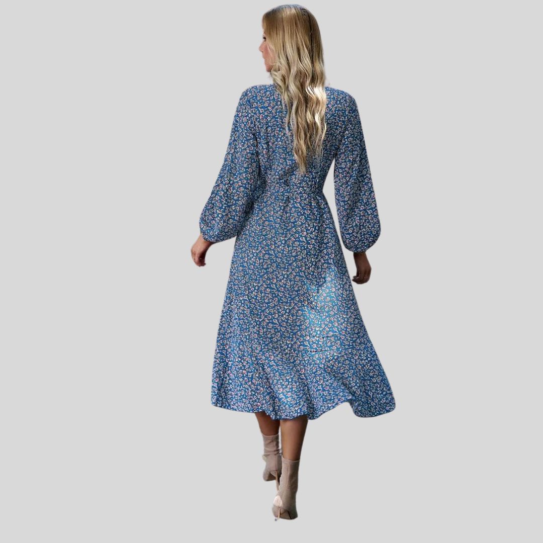 Gebloemde mullet jurk met V-halslijn