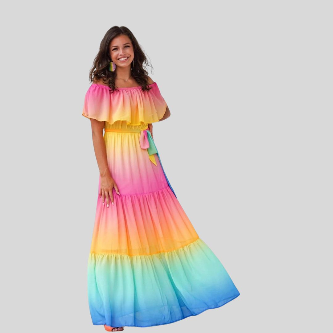 Lange jurk met ruches