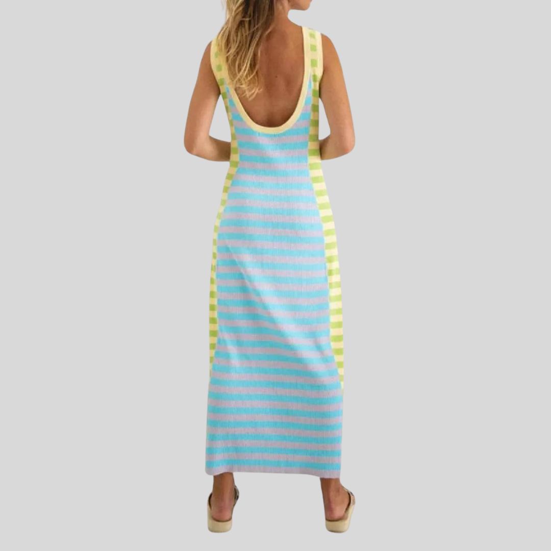 Gestreepte mouwloze maxi-jurk