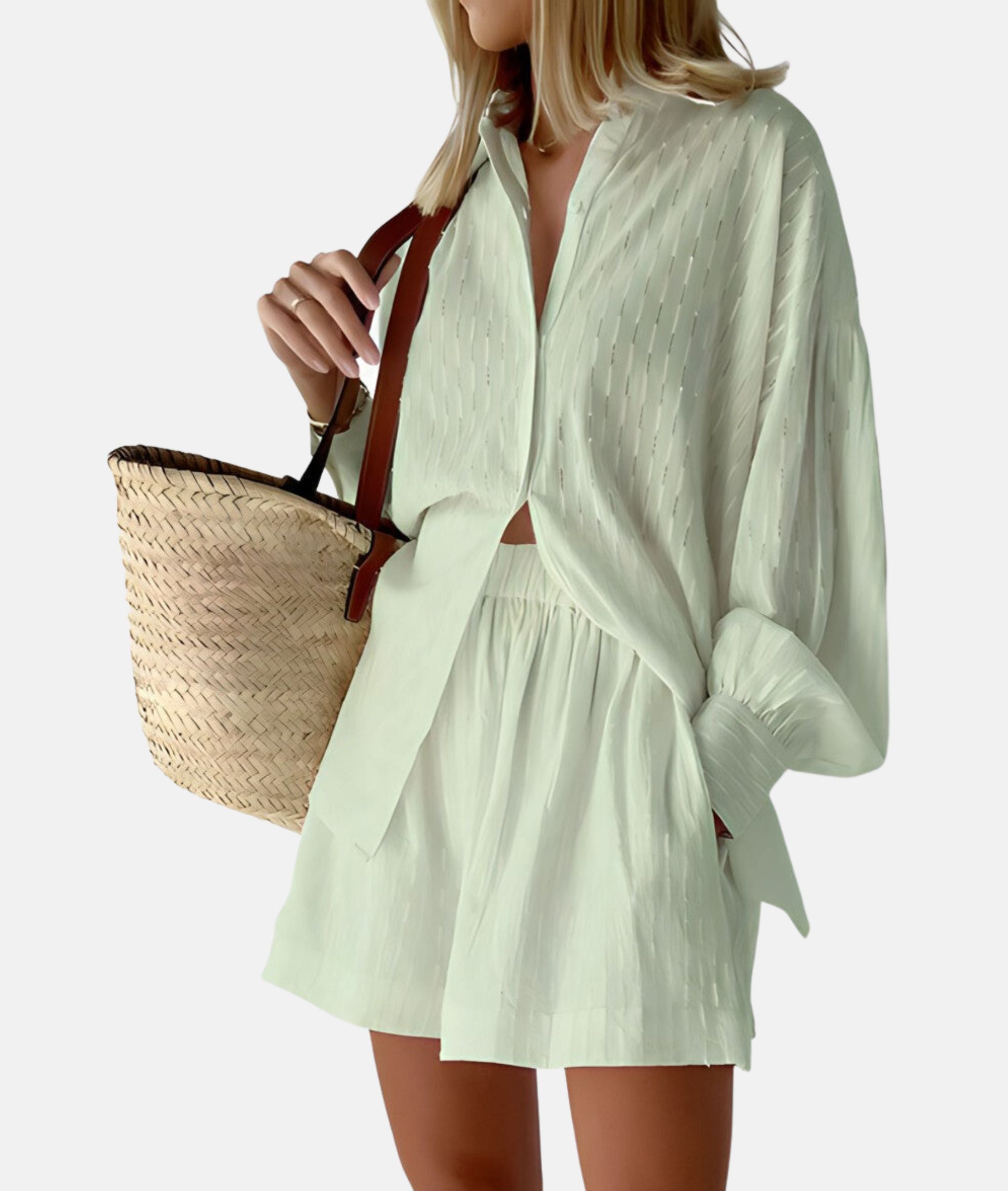 Elegant stoffen shirt en shortset