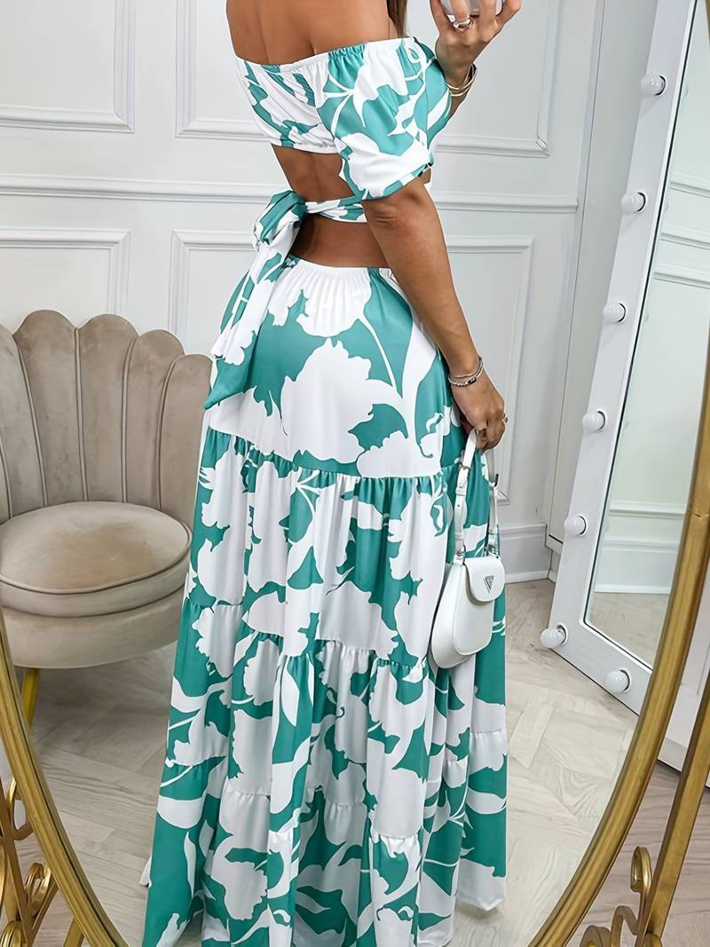 off-shoulder uitgesneden taille lange jurk