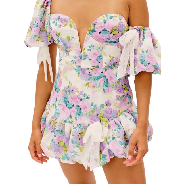 Off-the-shoulder playsuit met kanten rand en bloemenpatroon