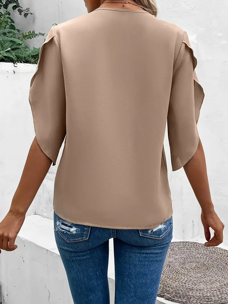 Losse blouse met wijde mouwen en casual blouse met ronde hals