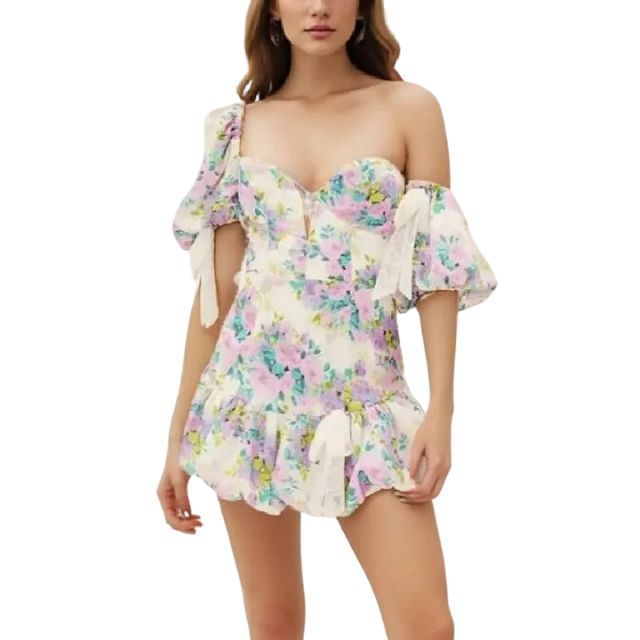 Off-the-shoulder playsuit met kanten rand en bloemenpatroon