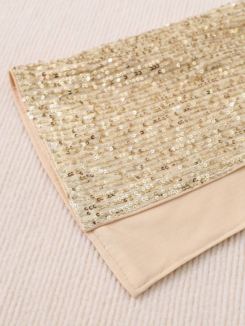 Goudkleurige paillettenjurk met opstaande kraag