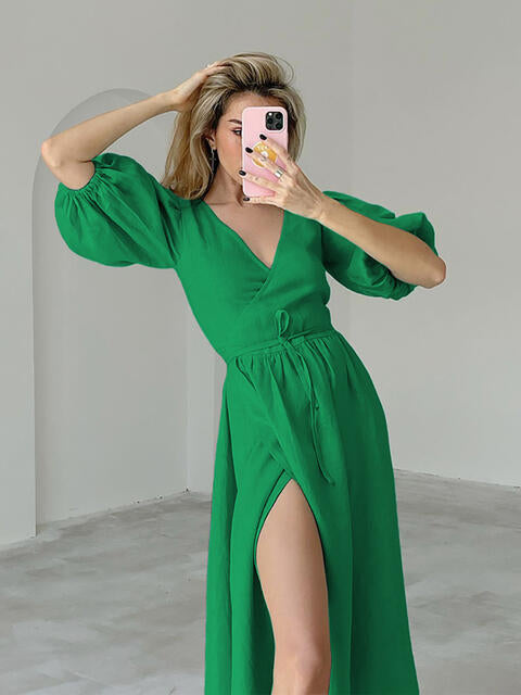 Gestrikte jurk met ballonmouwen