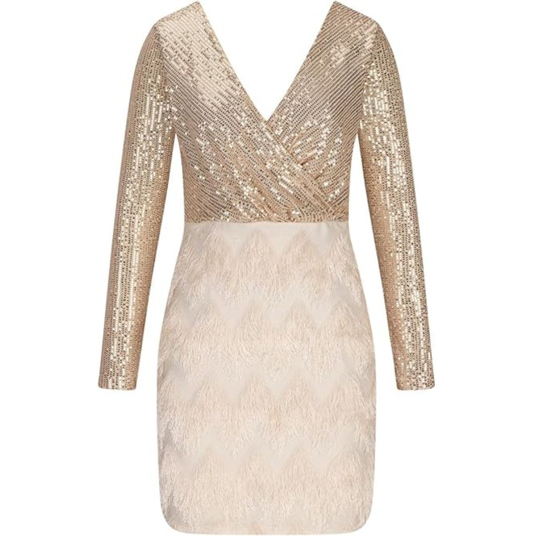 Paillettenjurk met V-halslijn