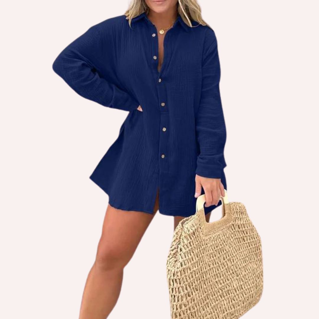 Gestructureerde overhemdjurk met split