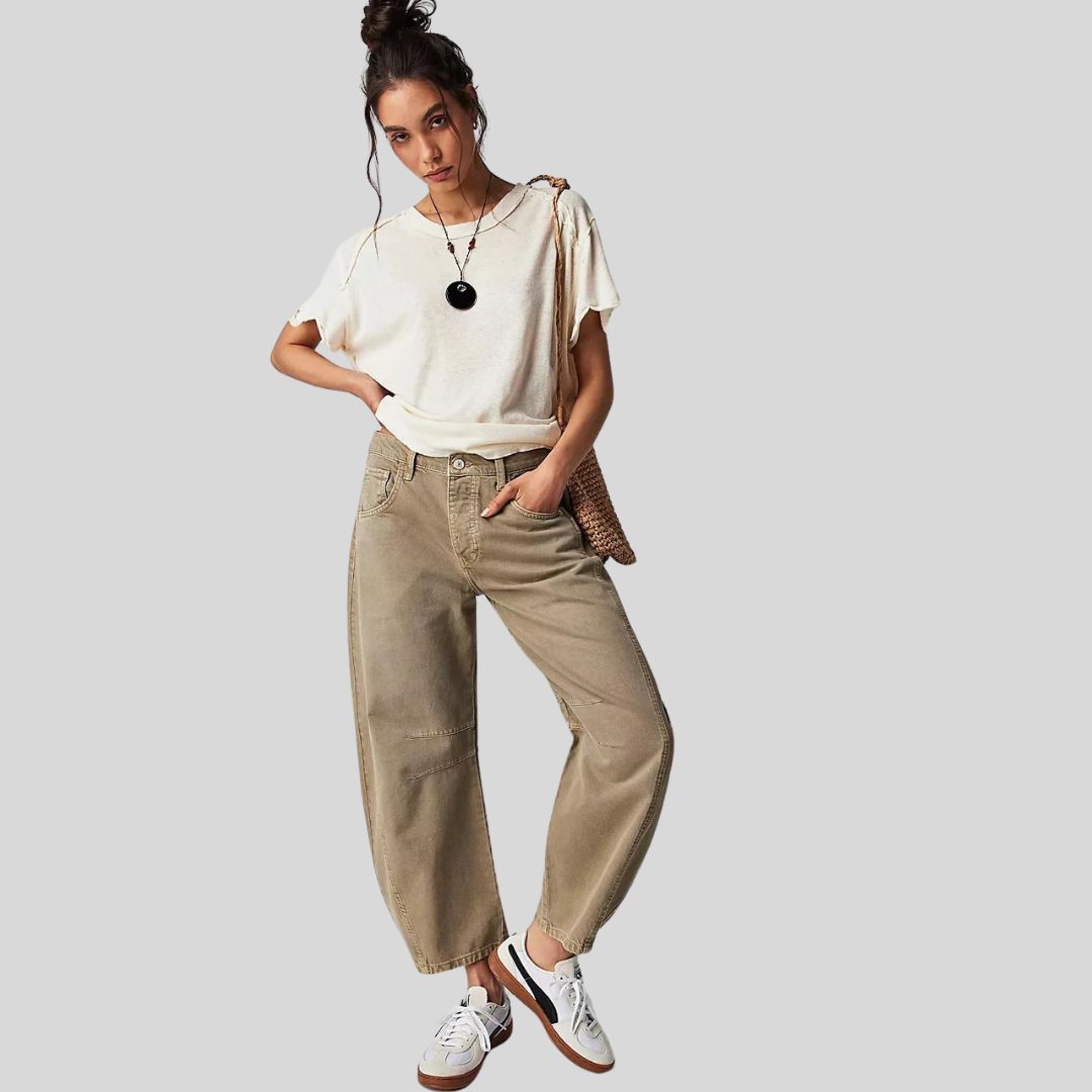 Gebruiksjeans met hoge taille en wijde pijpen