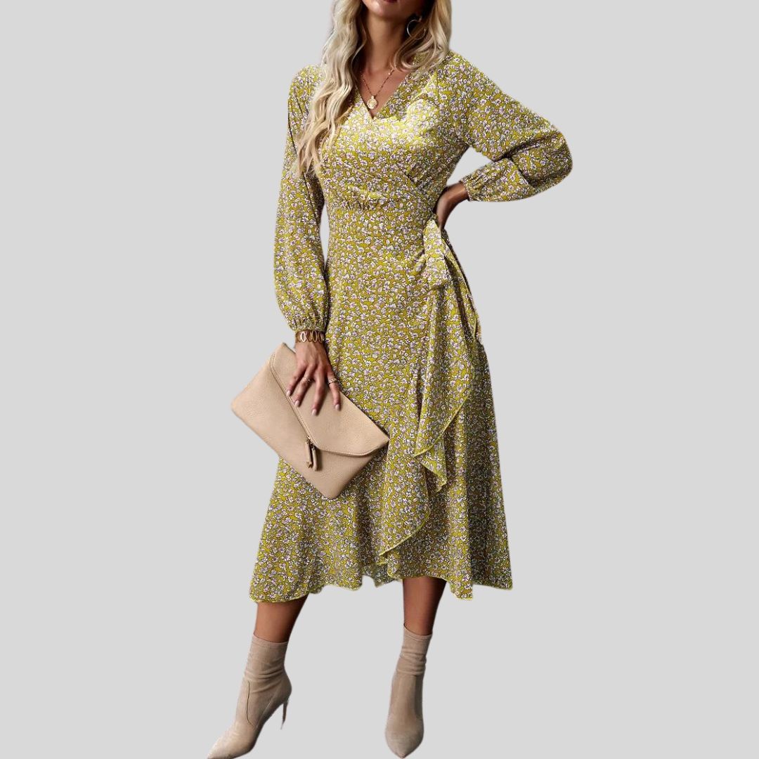 Gebloemde mullet jurk met V-halslijn