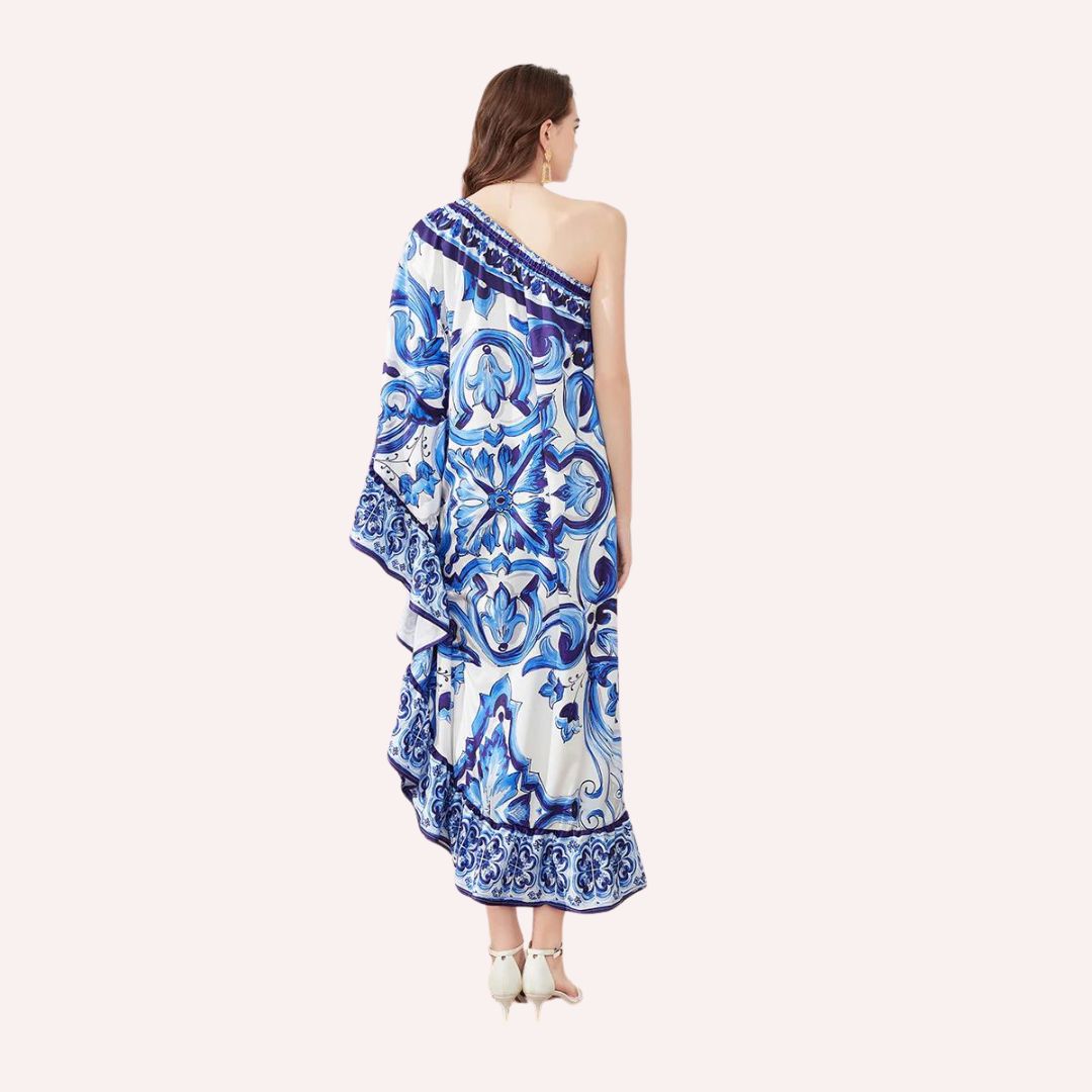 Midi-jurk met één schouder