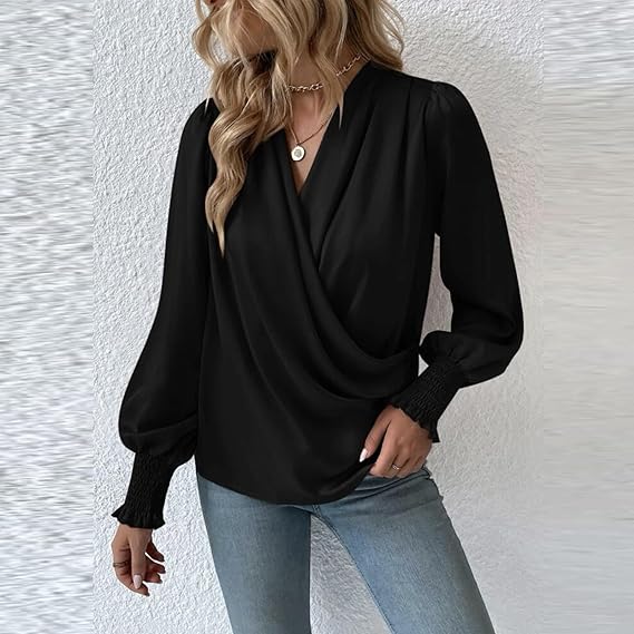 Elegante blouse met V-hals en ballonmouwen