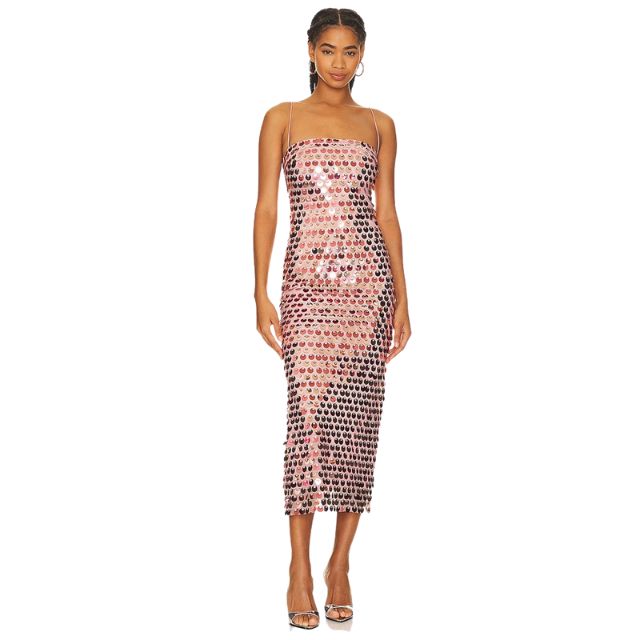 Midi-slipjurk met pailletten en fijne bandjes