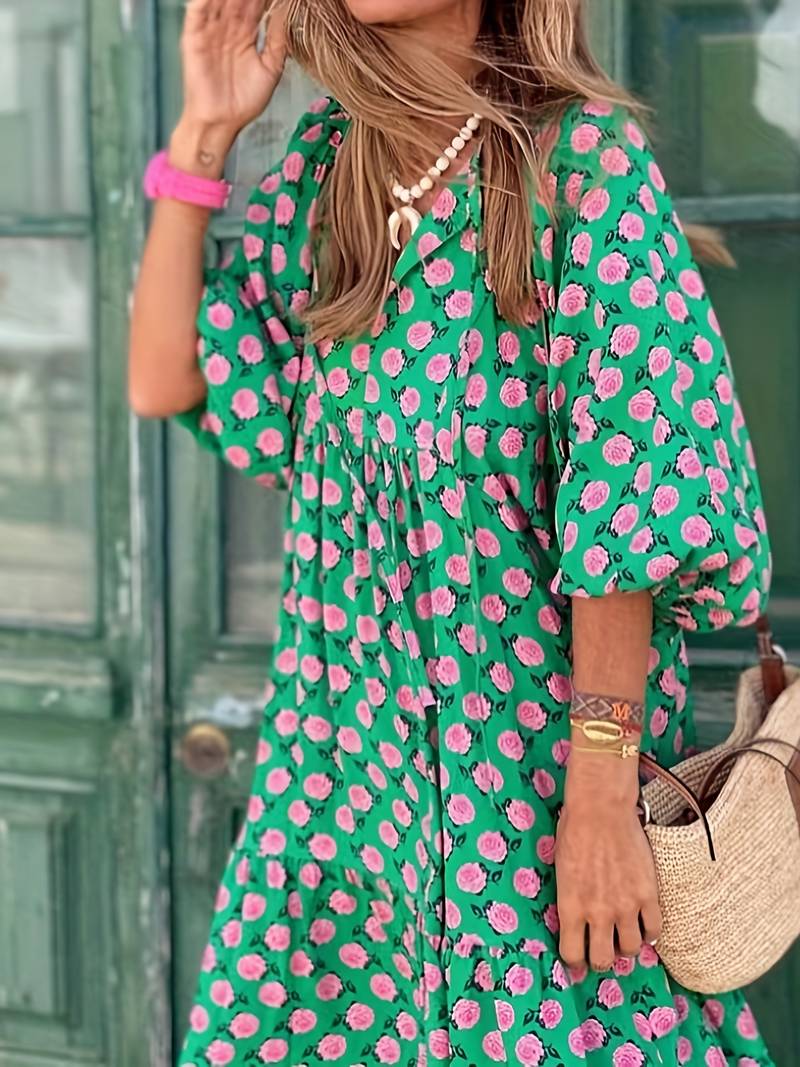 Losse boho maxi jurk met bloemenprint